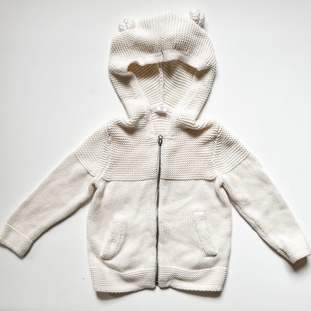 Baby Gap Cream Knitted Hooded Zip Up Sweater - 4 Years (Toddler)